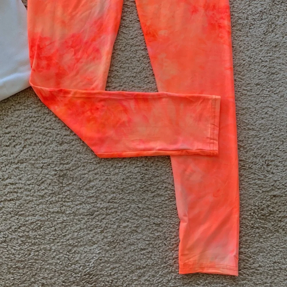 Neon Orange Tie Dye Leggings - Picture 5 of 6